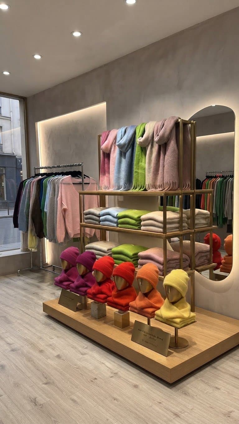 Koralowy sweter w ekspozycji sklepowej